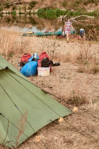 Paddling on the Mulde getting ready to set up the camp