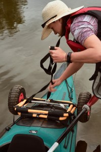 Paddling on the Mulde getting ready to set up the camp